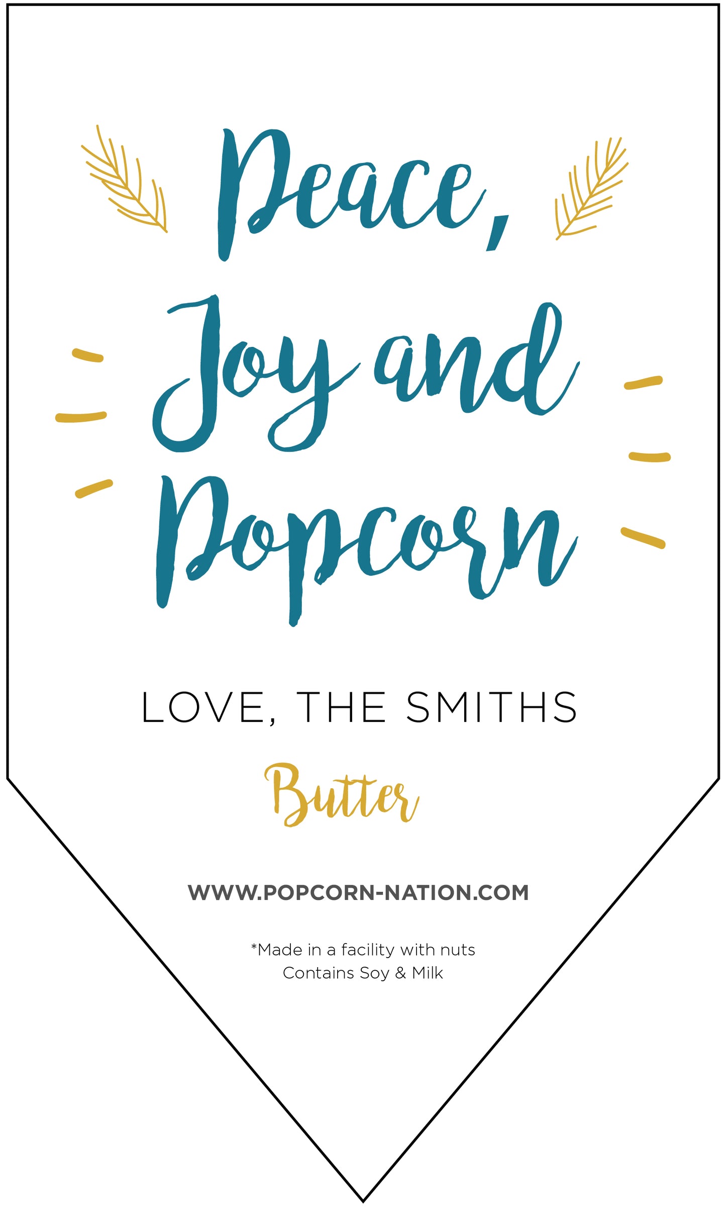 Peace, Joy & Popcorn Personalized Label