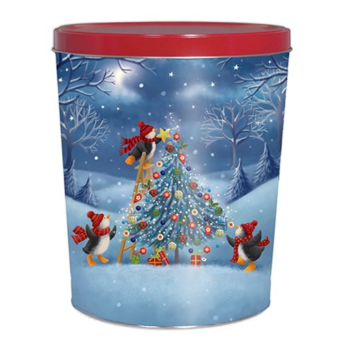 Penguin Tree Trimming Popcorn Tin - 3.5 Gallon