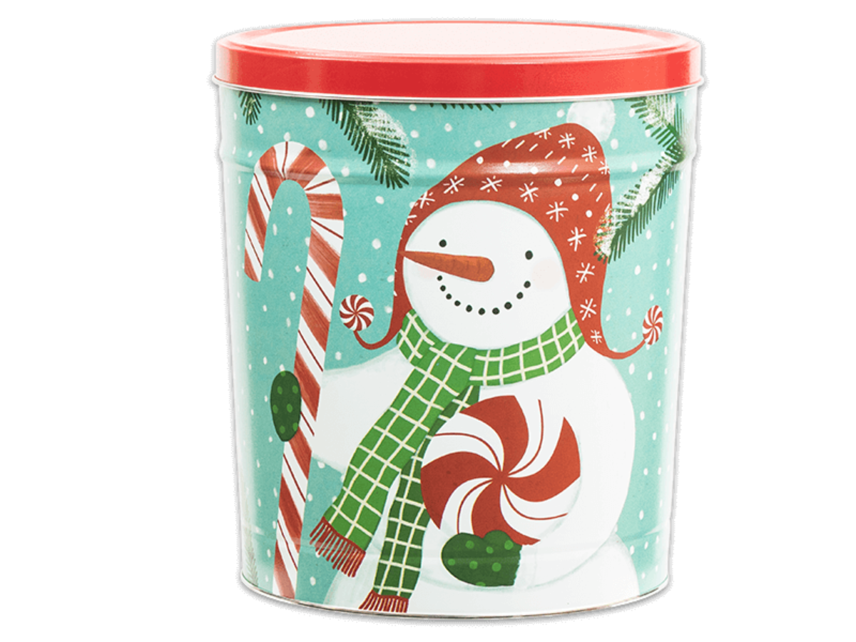 Peppermint Snowmen Popcorn Tin - 3.5 Gallon