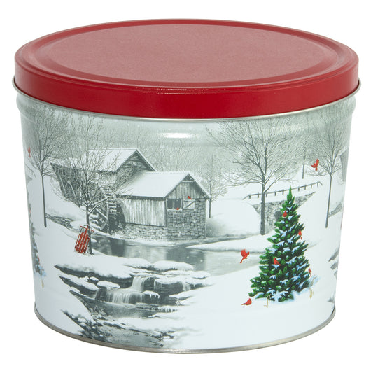 Snow Covered Mill Popcorn Tin - 2 Gallon